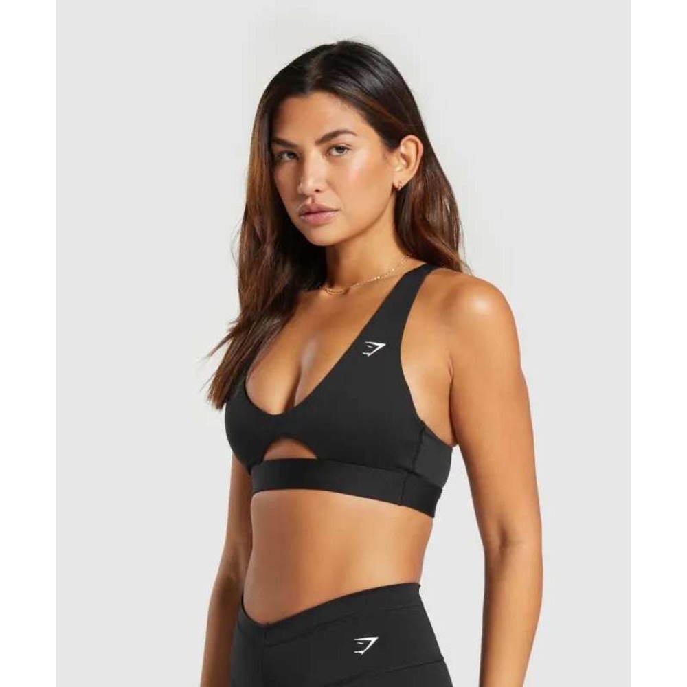 Gymshark Sports Bra Womens Small Black Good Front Cutout Racerback Activewear